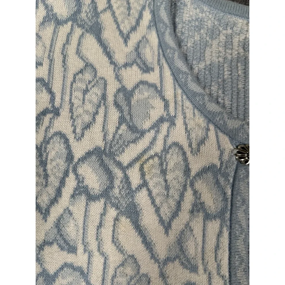 SKJAEVELAND Norway Nordic Cardigan Sweater Womens Small Blue White Heart Pattern